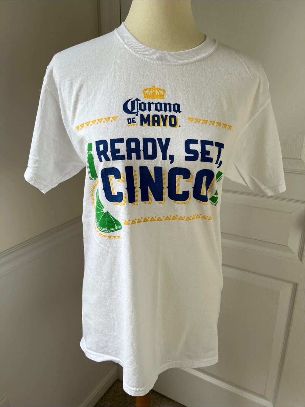 Corona 'Ready, Set, Cinco' Short Sleeve Tee - White, Blue, Yellow, Green
